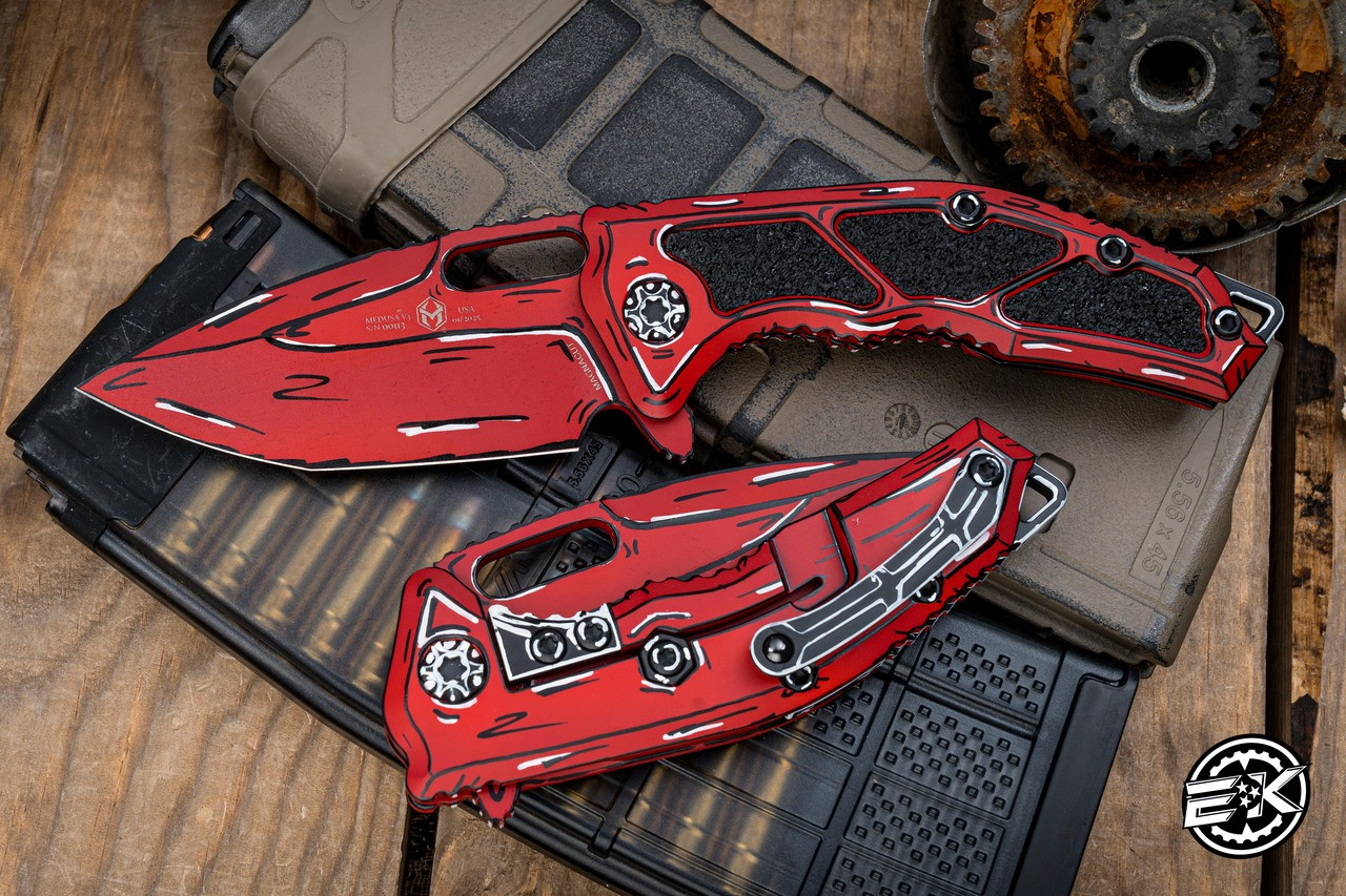 Heretic Knives Medusa Manual Folding Knife Red Cell-Shaded 3