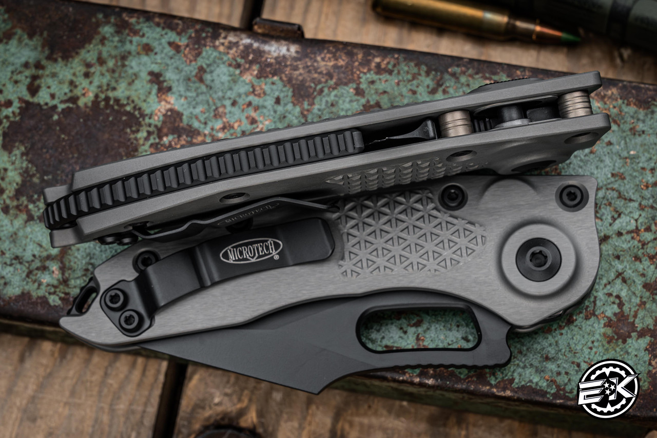 Microtech Stitch Automatic Folding Knife Natural Clear Gray