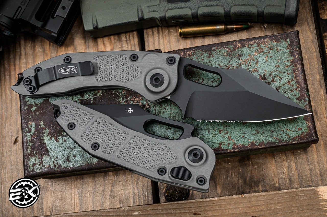 nukn☆ Microtech Stitch Automatic Folding Knife Natural Clear Gray