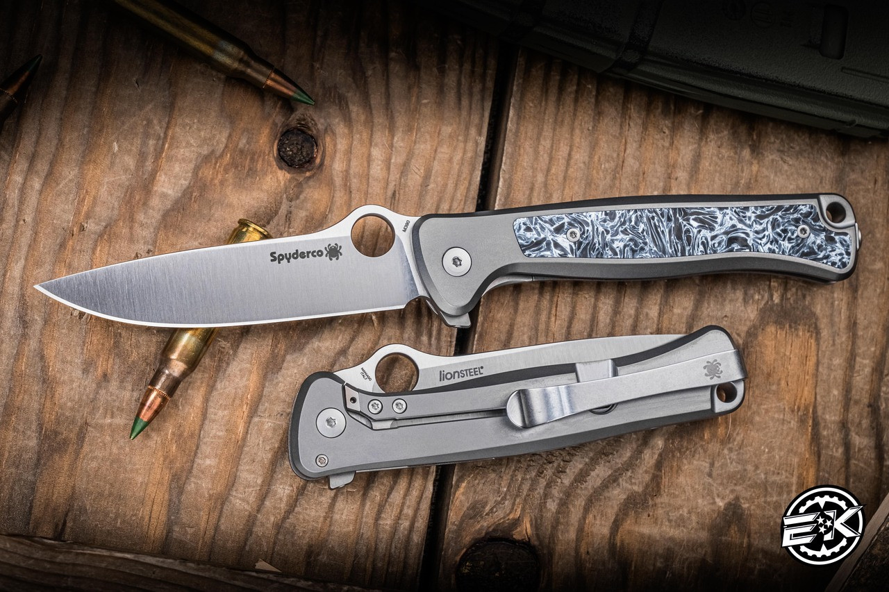 Spyderco x LionSteel SLYM Folding Knife Grey Titanium CF Inlay