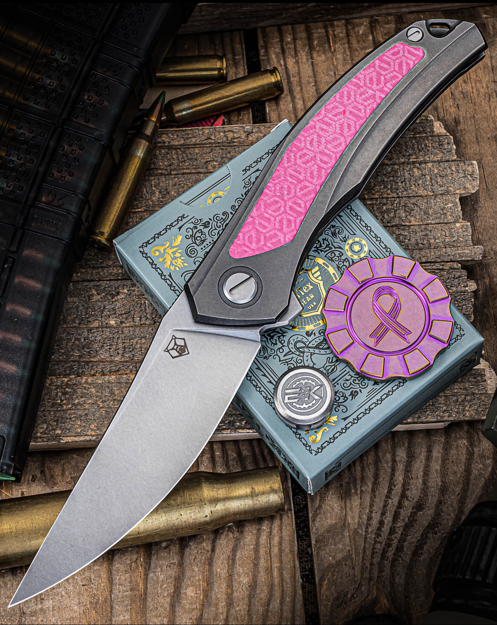 Shirogorov Quantum Ursus Titanium Pink G-10 E-Kamo Inlay 3.75