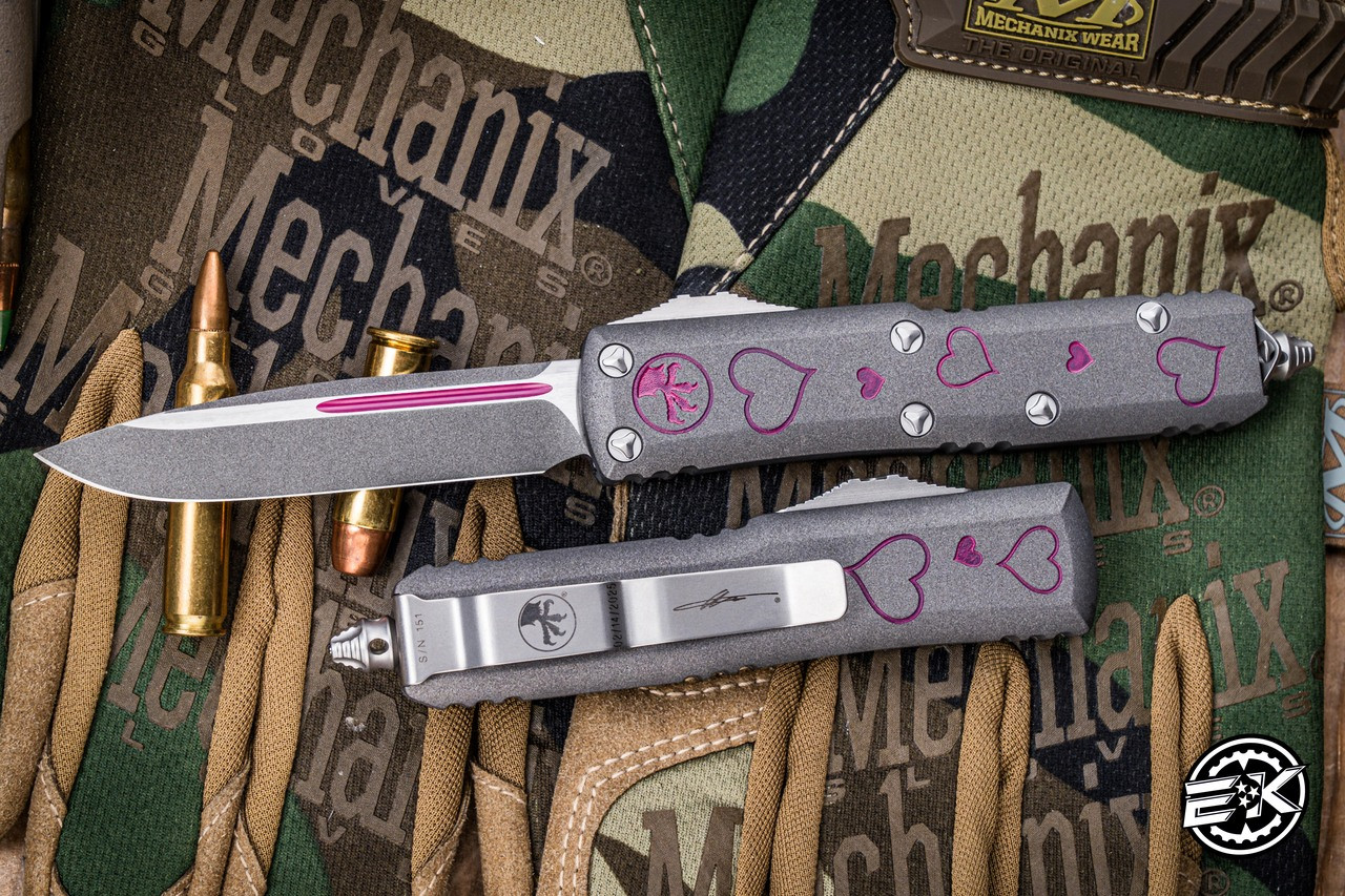 Microtech UTX-85 OTF Automatic Knife Valentine Hearts 3.1