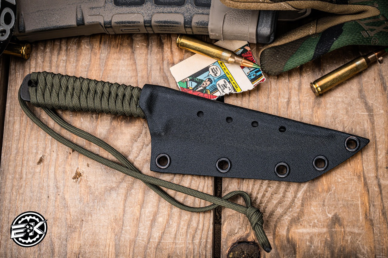 Mick Strider Knives WP Fixed Blade Knife OD Green Cord Wrap 3.25