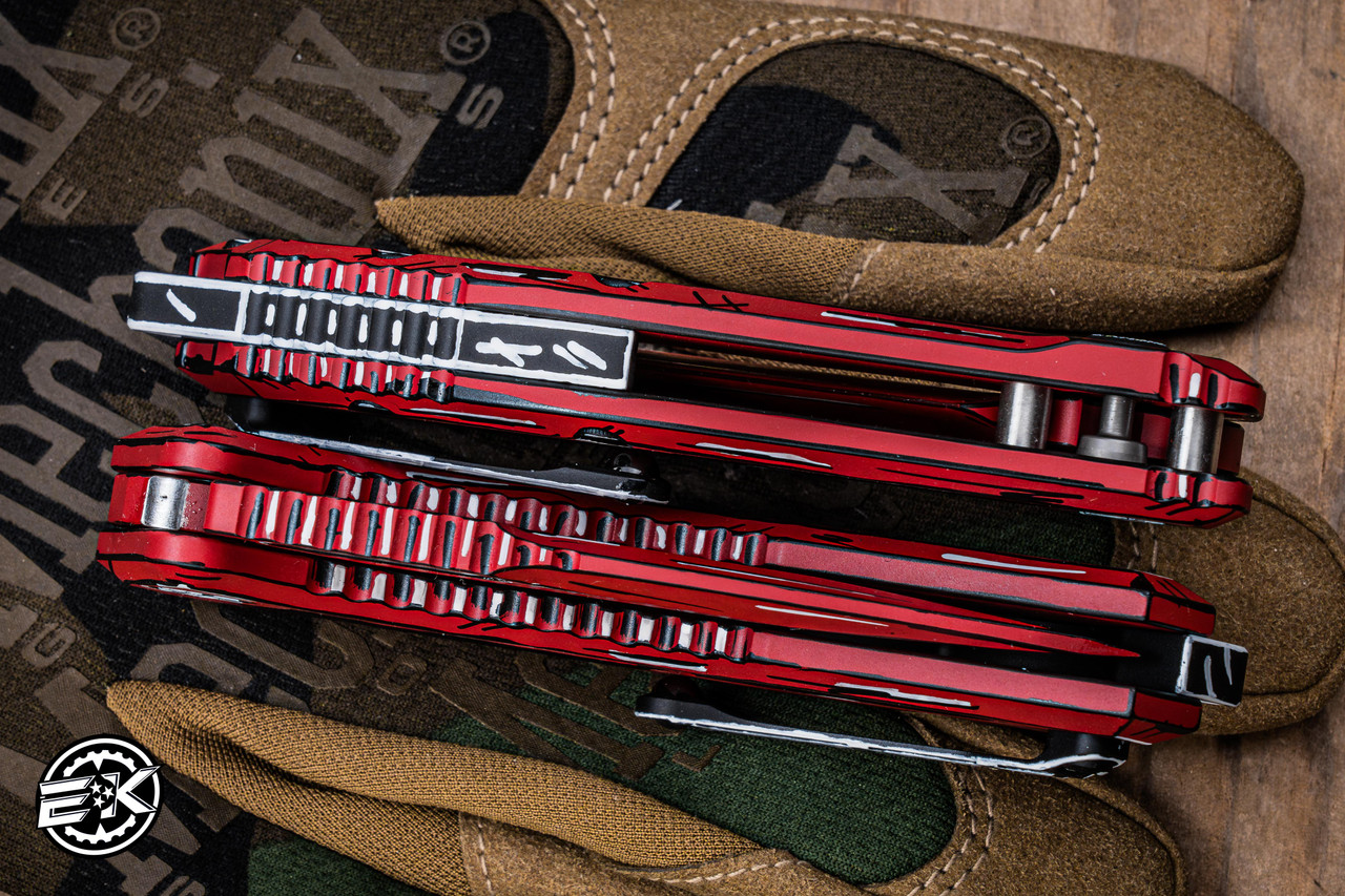 Heretic Knives Medusa Automatic Folding Knife Red Cel-Shade 3.25