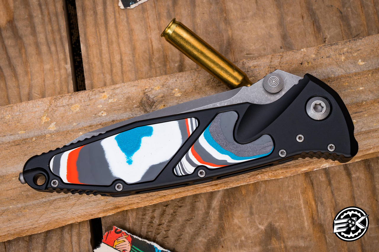 Microtech Socom Elite Folding Knife White-Blue Fordite Inlays 4