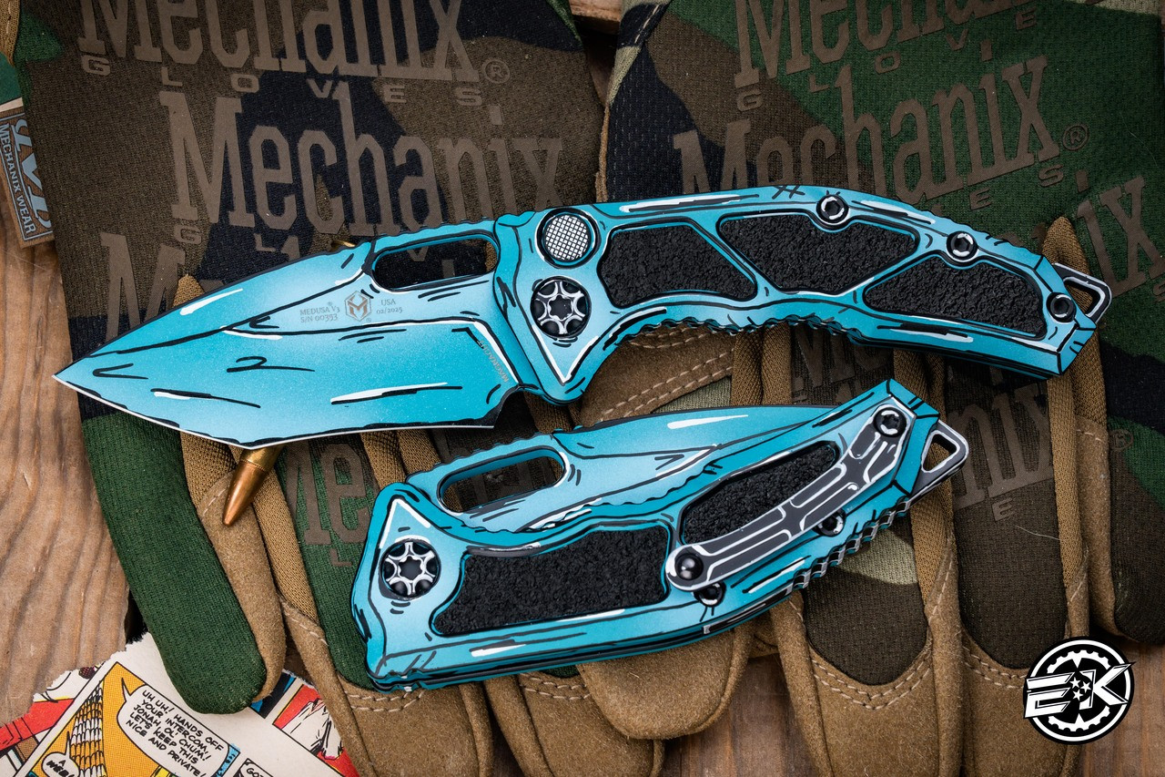 Heretic Knives Medusa Automatic Knife Turquoise Cel-Shade 3.25