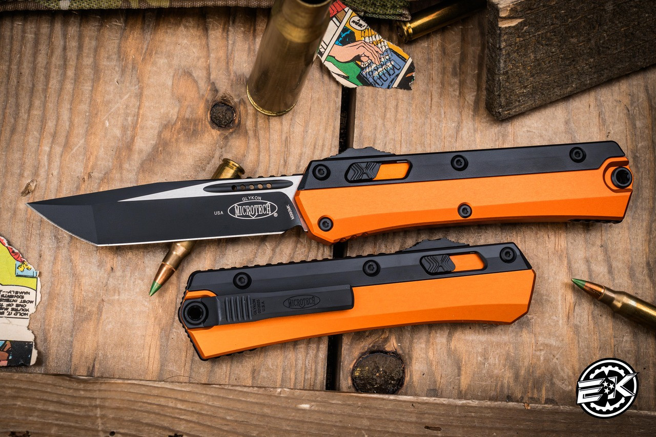 Microtech Glykon OTF Automatic Knife Orange Aluminum/Titanium 3.75