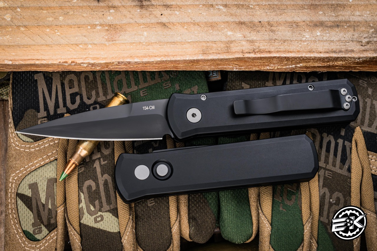 ProTech Godson Left-Hand Automatic Knife Black Aluminum 3.15