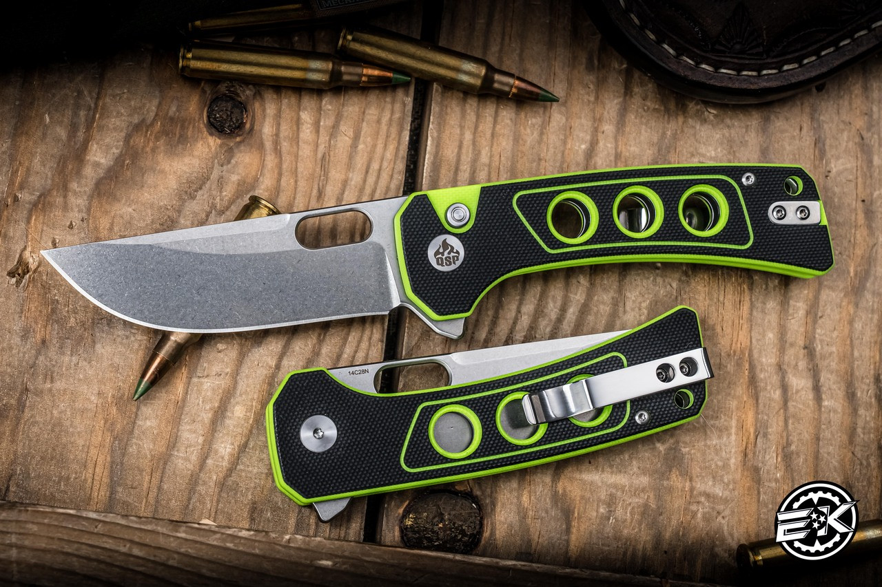 QSP Unicorn Folding Knife Black-Neon Green G10 3.25 QSP Unicorn Folding Knife Black-Neon Green G10 3.25