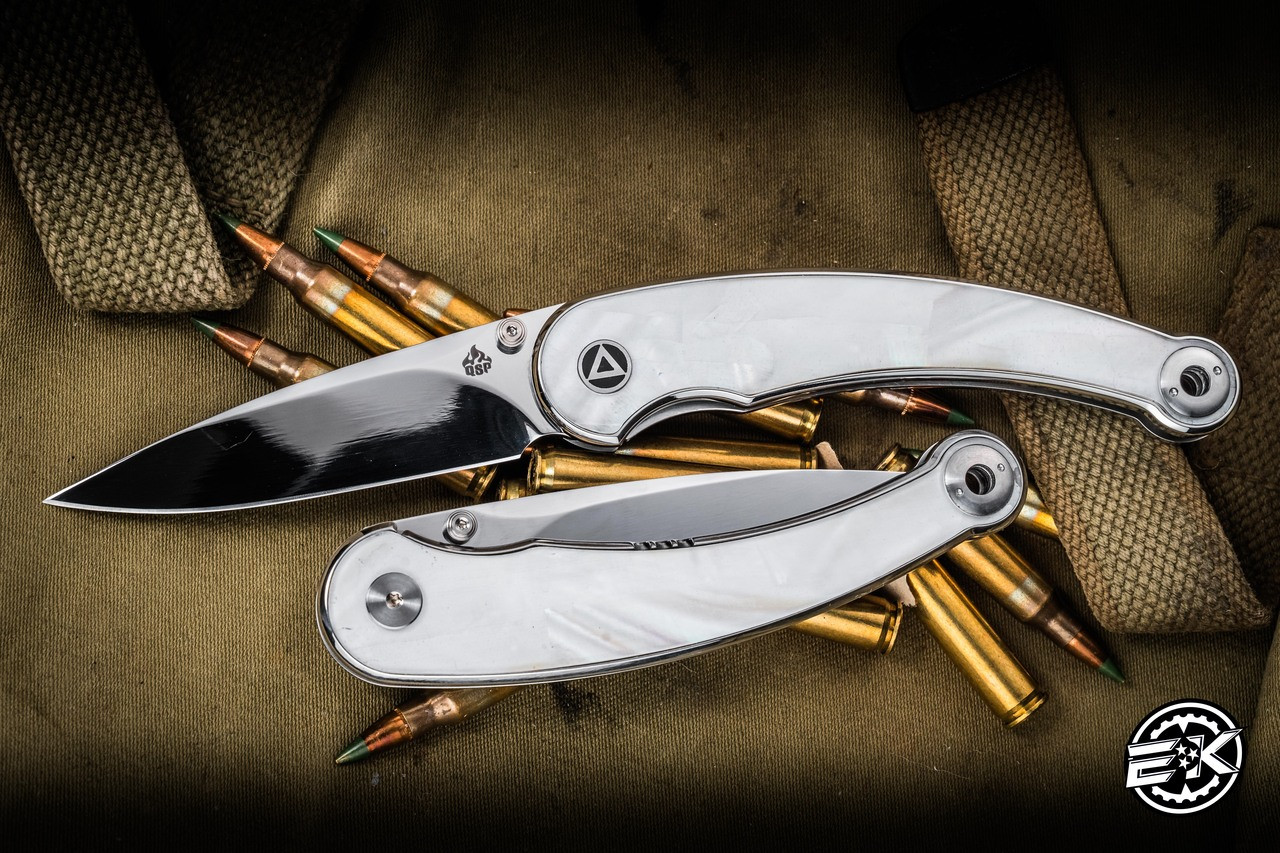 QSP Dolphin Folding Knife White Pearl Shell 3.15