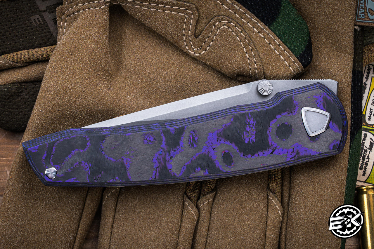 Sharknivco Custom WAKA Folding Knife Purple Flow CamoCarbon