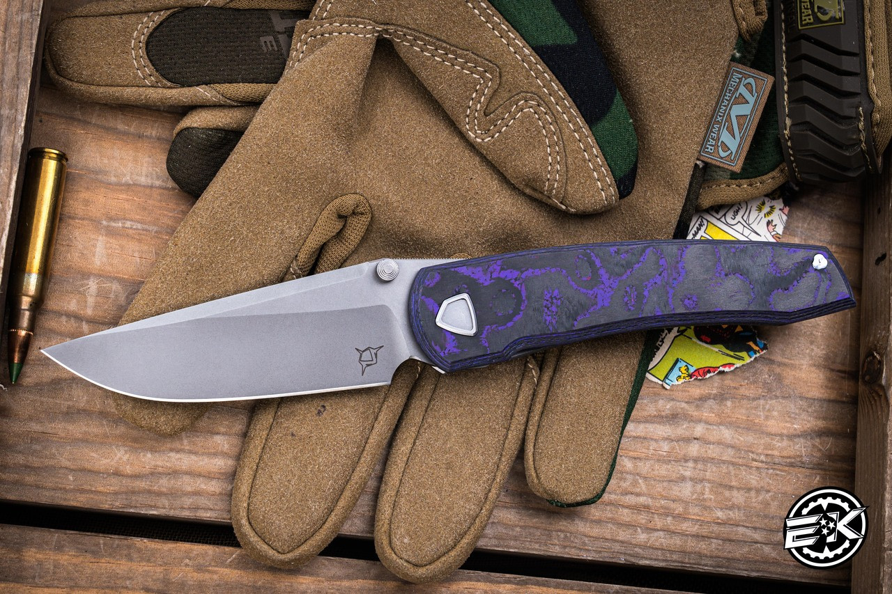 Sharknivco Custom WAKA Folding Knife Purple Flow CamoCarbon