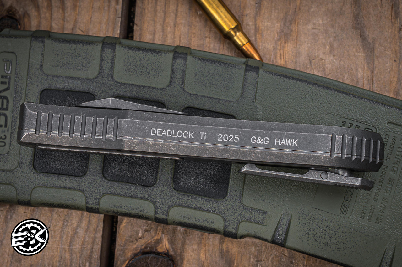 Hawk Knives Deadlock Model C Titanium Gold Carbon Fiber Inlays 3.5