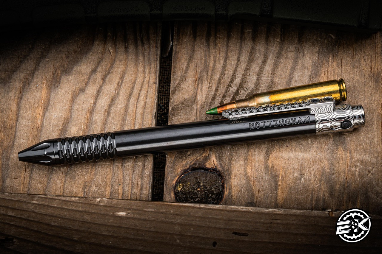 Nottingham Tactical TiButton Exotic Pen Partial Carved Zirconium
