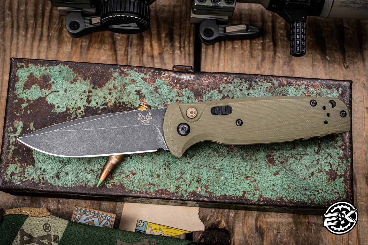 Preowned-Benchmade CLA Automatic Folding Knife OD Green G10 3.4