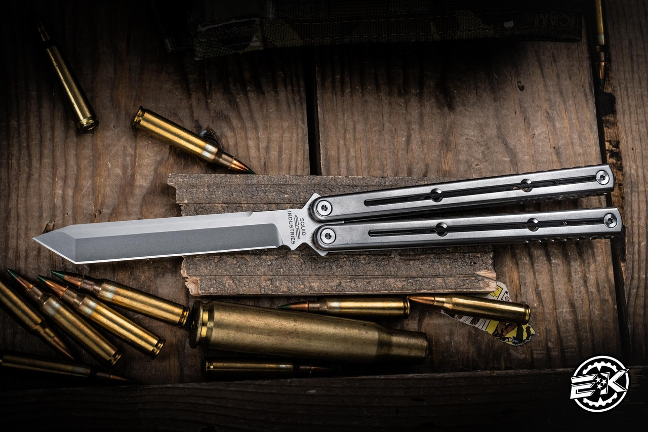 Squid Industries Krake Raken Zirblast Titanium Balisong Butterfly Knife ...