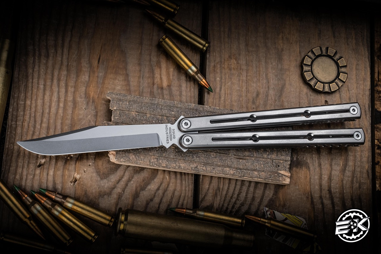 Squid Industries Krake Raken Zirblast Titanium Balisong Butterfly Knife ...