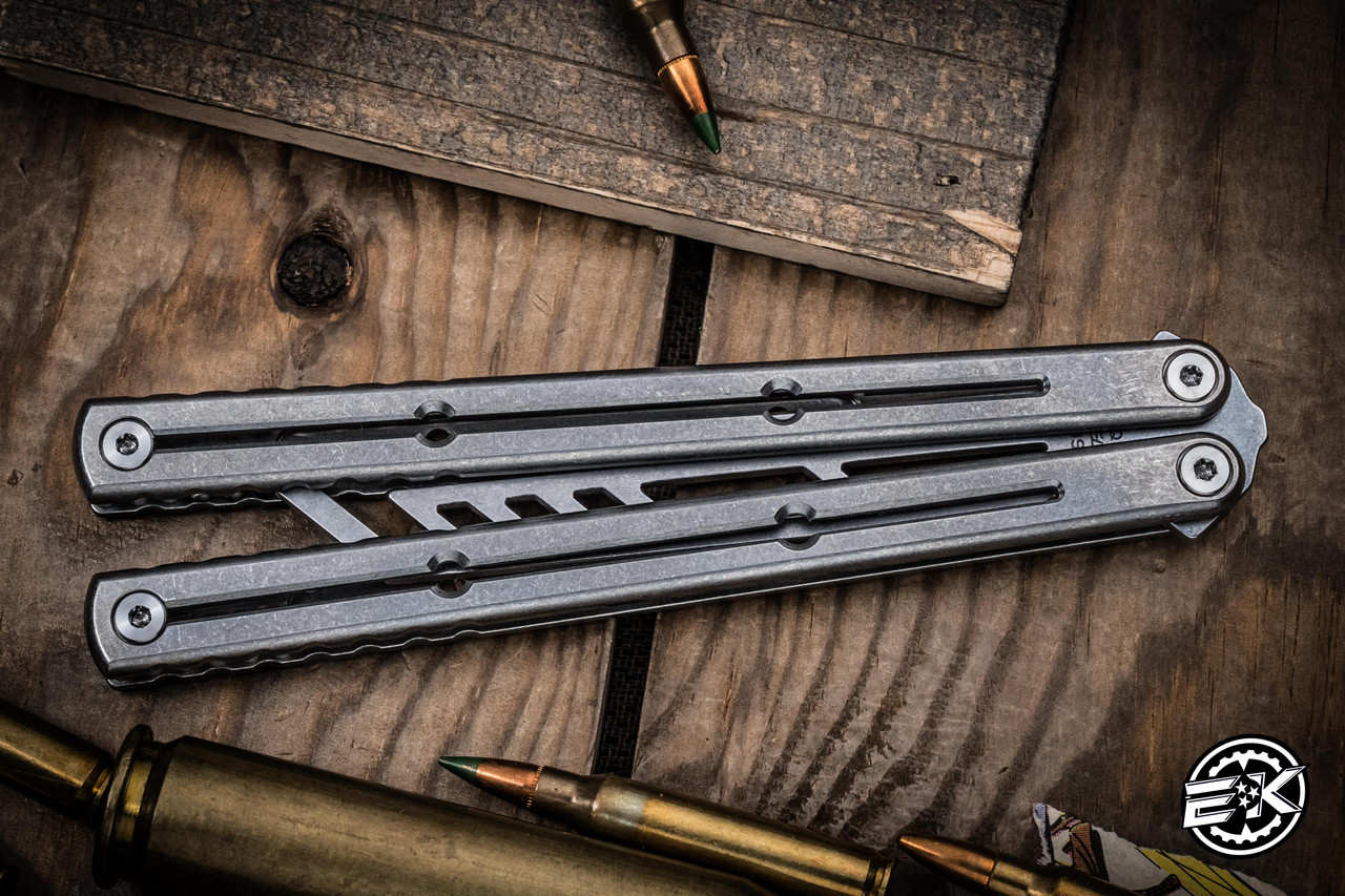 Squid Industries Krake Raken Balisong Trainer Stonewashed Titanium 4.50 ...