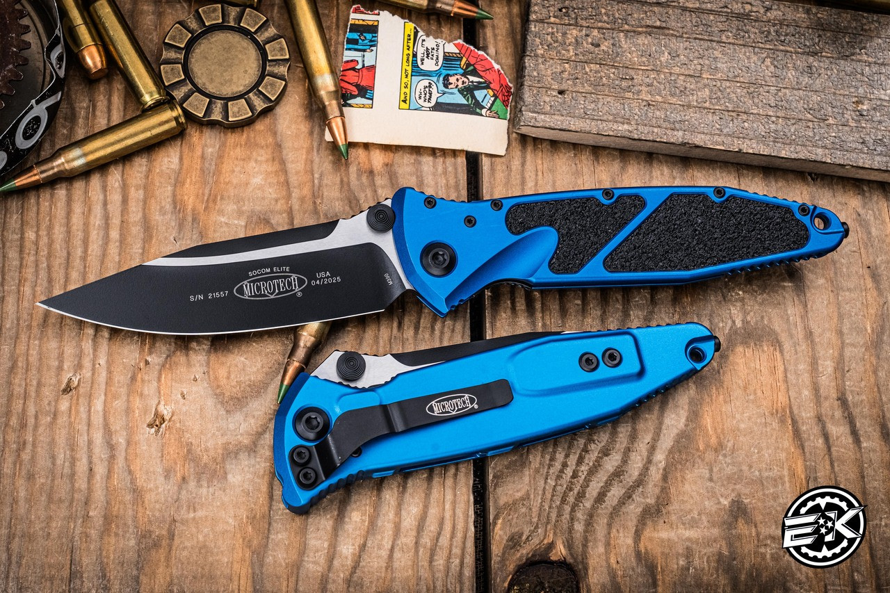 Microtech Socom Elite Manual Folding Knife Blue Aluminum 4