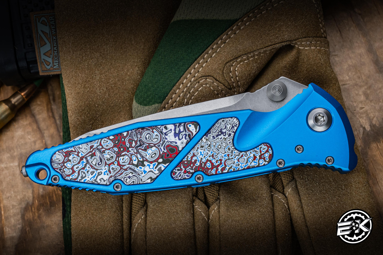 Microtech Socom Elite Blue Manual Fordite Inlay 4