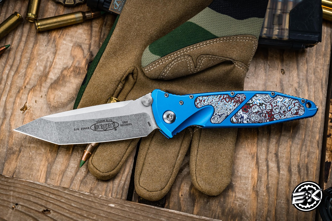 Microtech Socom Elite Blue Manual Fordite Inlay 4