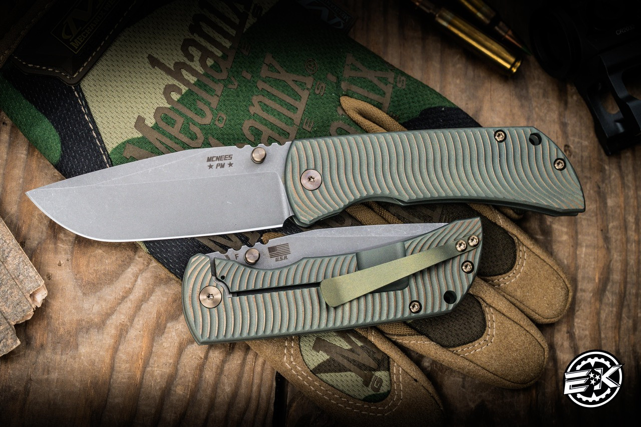 Mcnees Knives MAC2 Green Bronze Swerve Titanium 3.5
