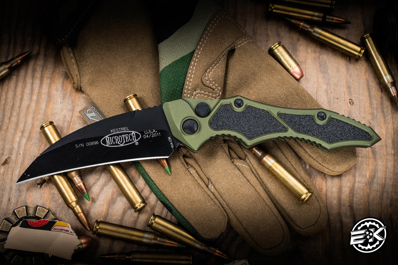 Preowned-Vintage 2011 Microtech Kestrel Automatic OD Green Folding