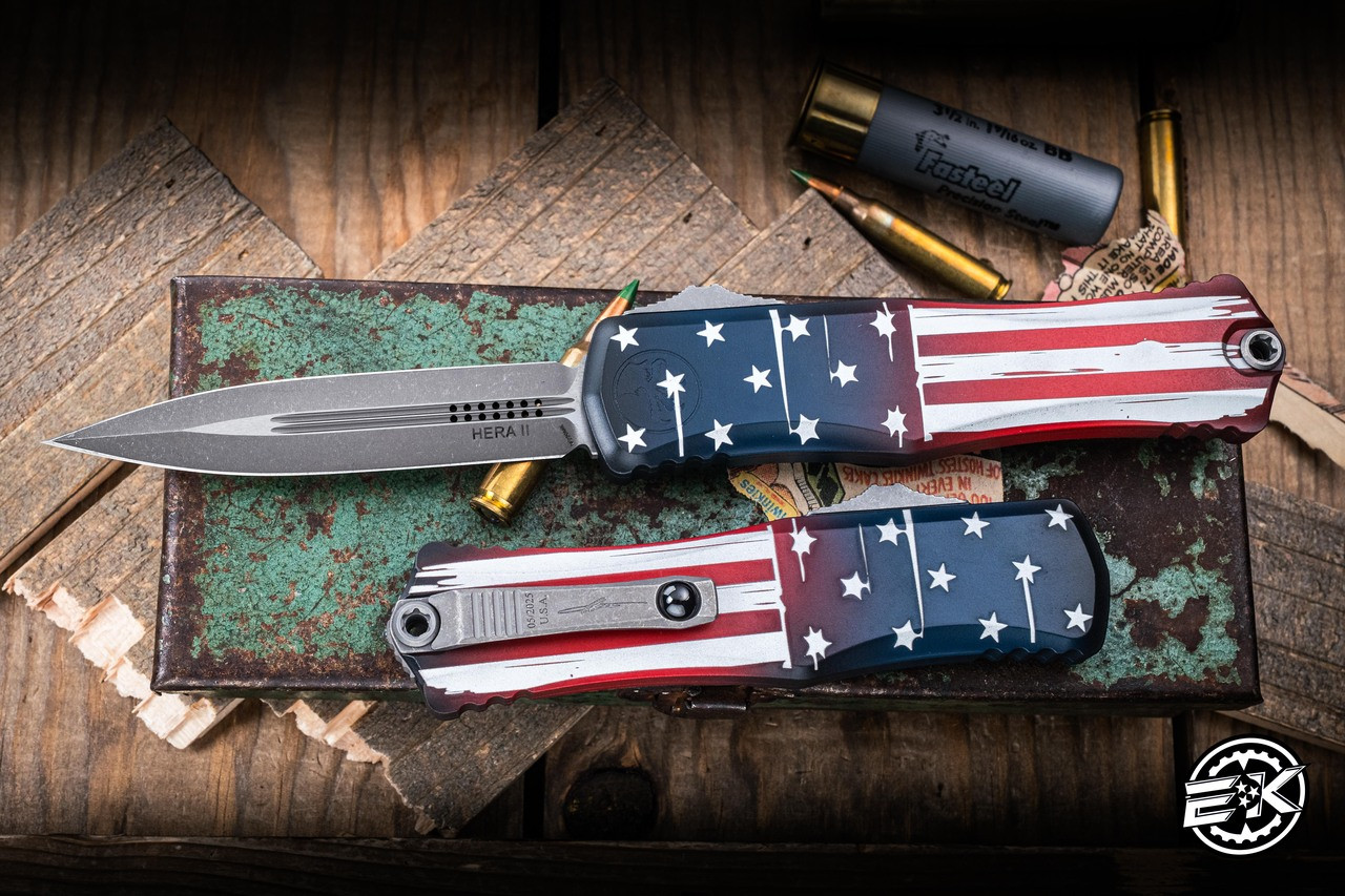 Microtech Hera II OTF Automatic Knife USA Flag 3.85