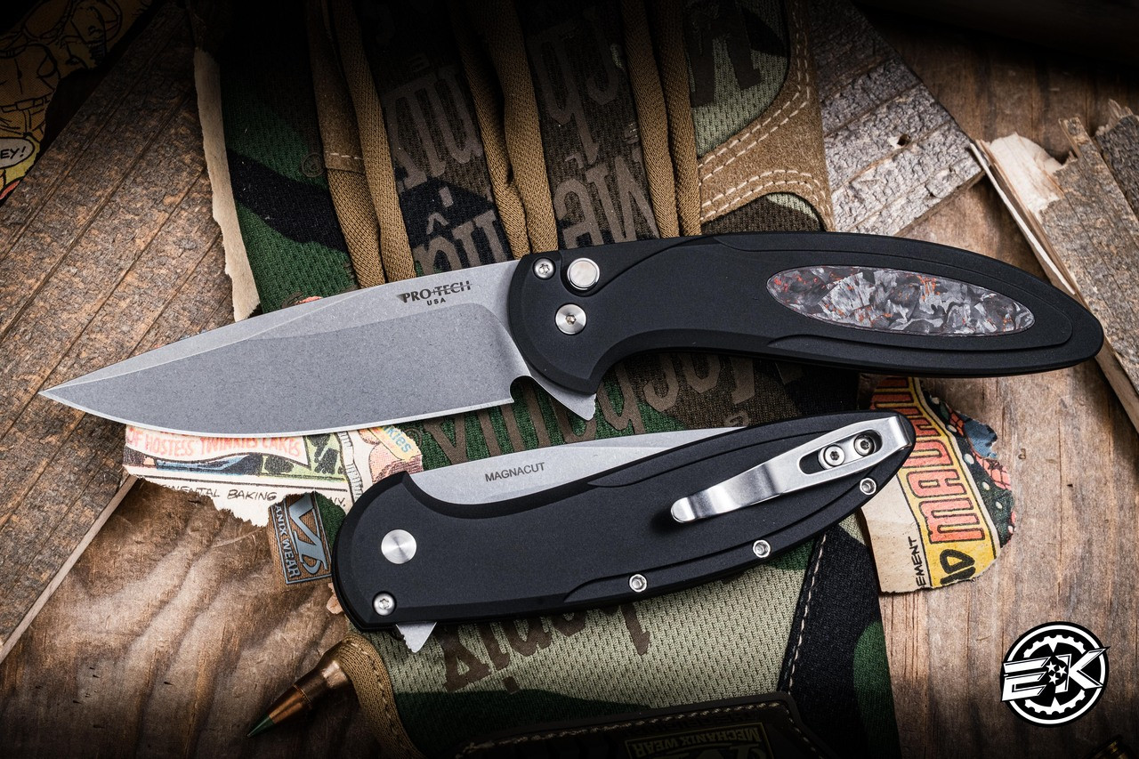 Pro-Tech Cambria Flipper Folding Knife Black Aluminum Techno