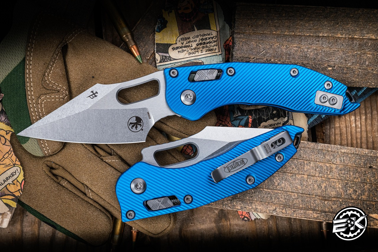 Microtech Stitch Ram-LOK Manual Folding Knife Blue Fluted Aluminum
