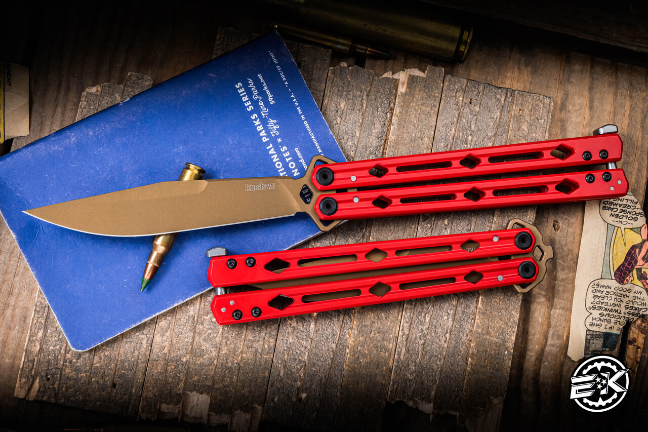 Kershaw Lucha Balisong Butterfly Knife Red Stainless Steel 4.6