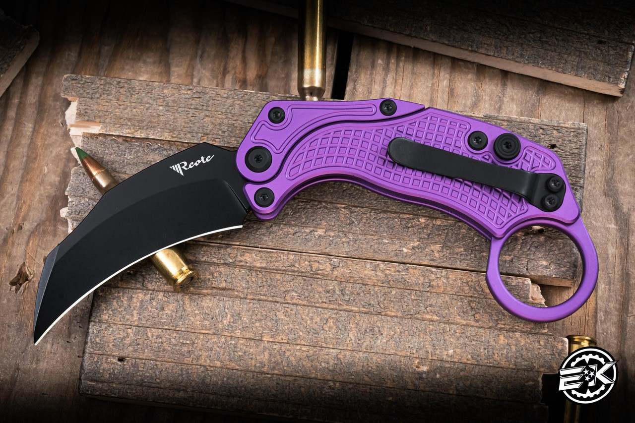 Reate EXO-K Karambit Button Lock Knife Purple Aluminum 3