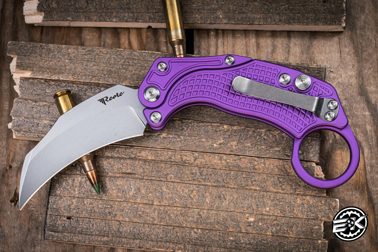 Reate EXO-K Karambit Button Lock Knife Purple Aluminum 3