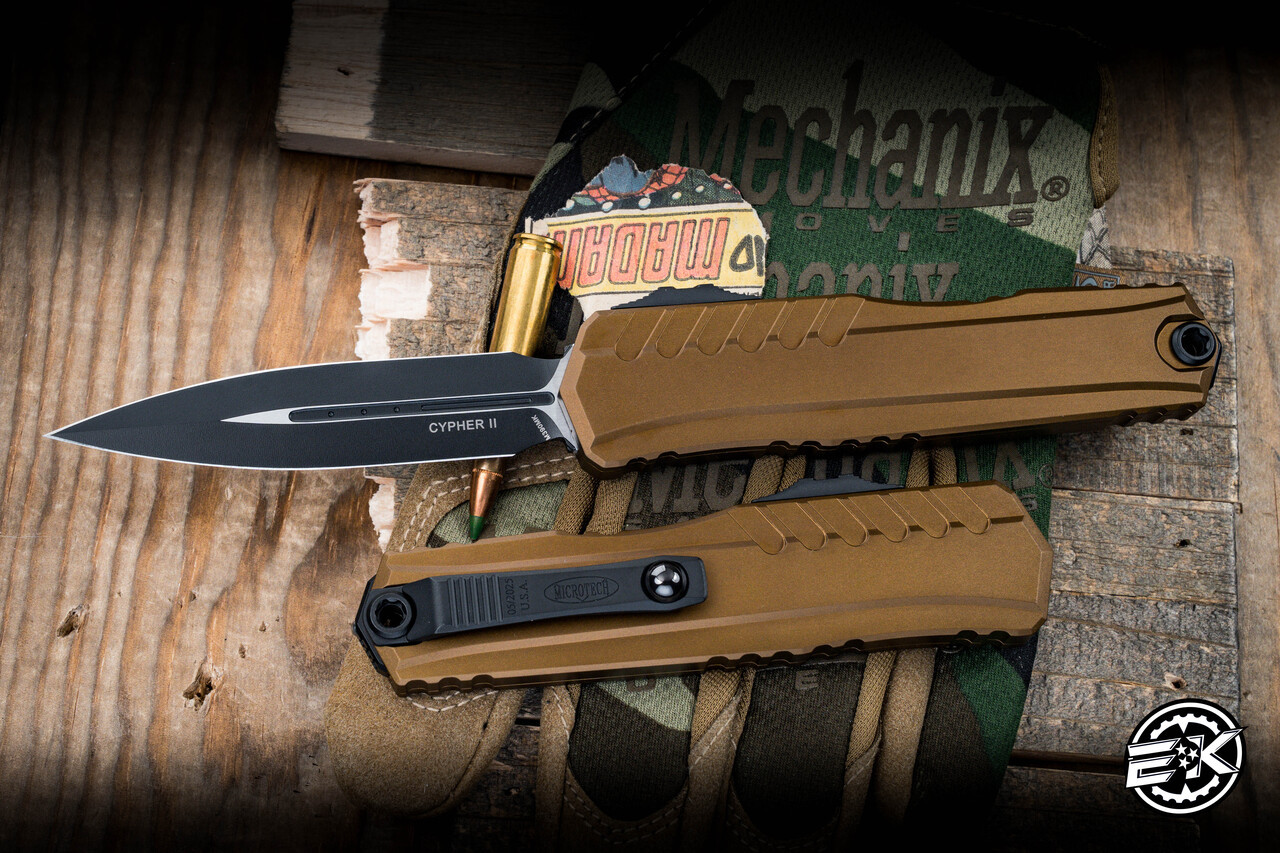 Microtech Cypher II OTF Automatic Knife Tan Aluminum 3.5