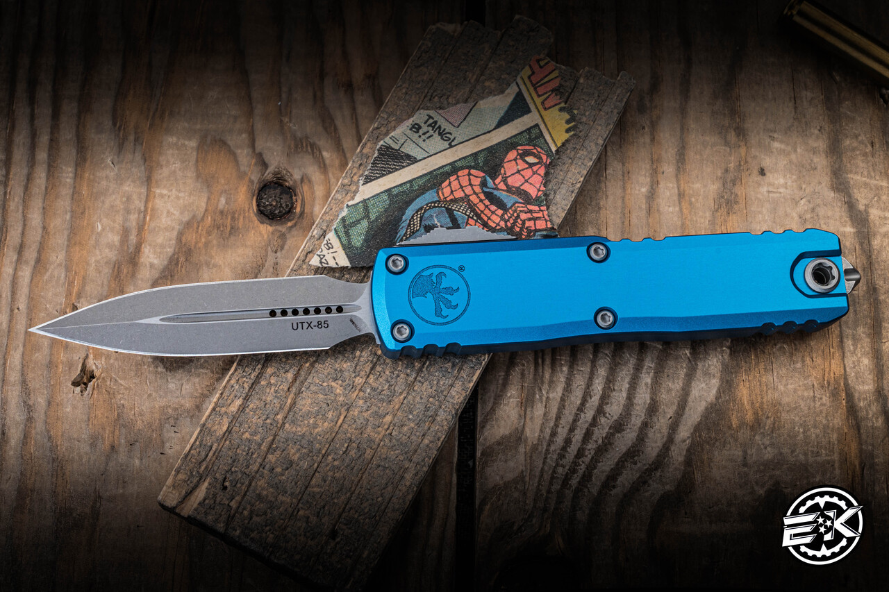 Microtech UTX-85 Gen III OTF Automatic Knife Blue Aluminum 3.1