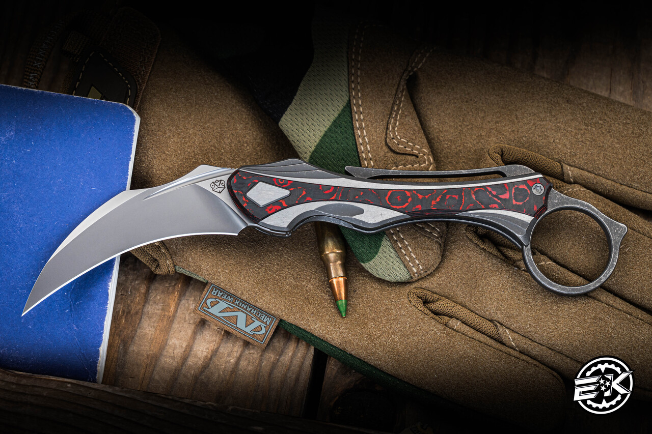 Poikilo Blade Thorny Devil Folding Knife Red Fat Carbon Titanium