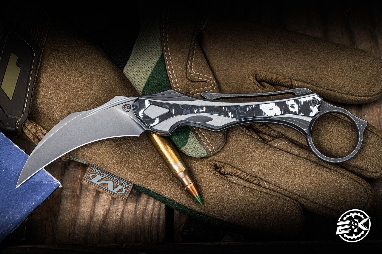 Poikilo Blade Thorny Devil Folding Knife White Fat Carbon Titanium