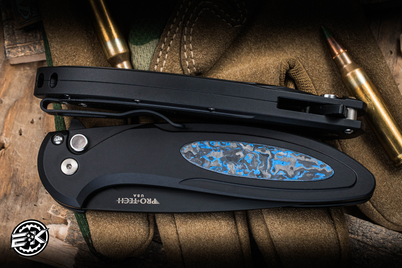 Pro-Tech Cambria Flipper Black Aluminum Techno Carbon Blue Inlay
