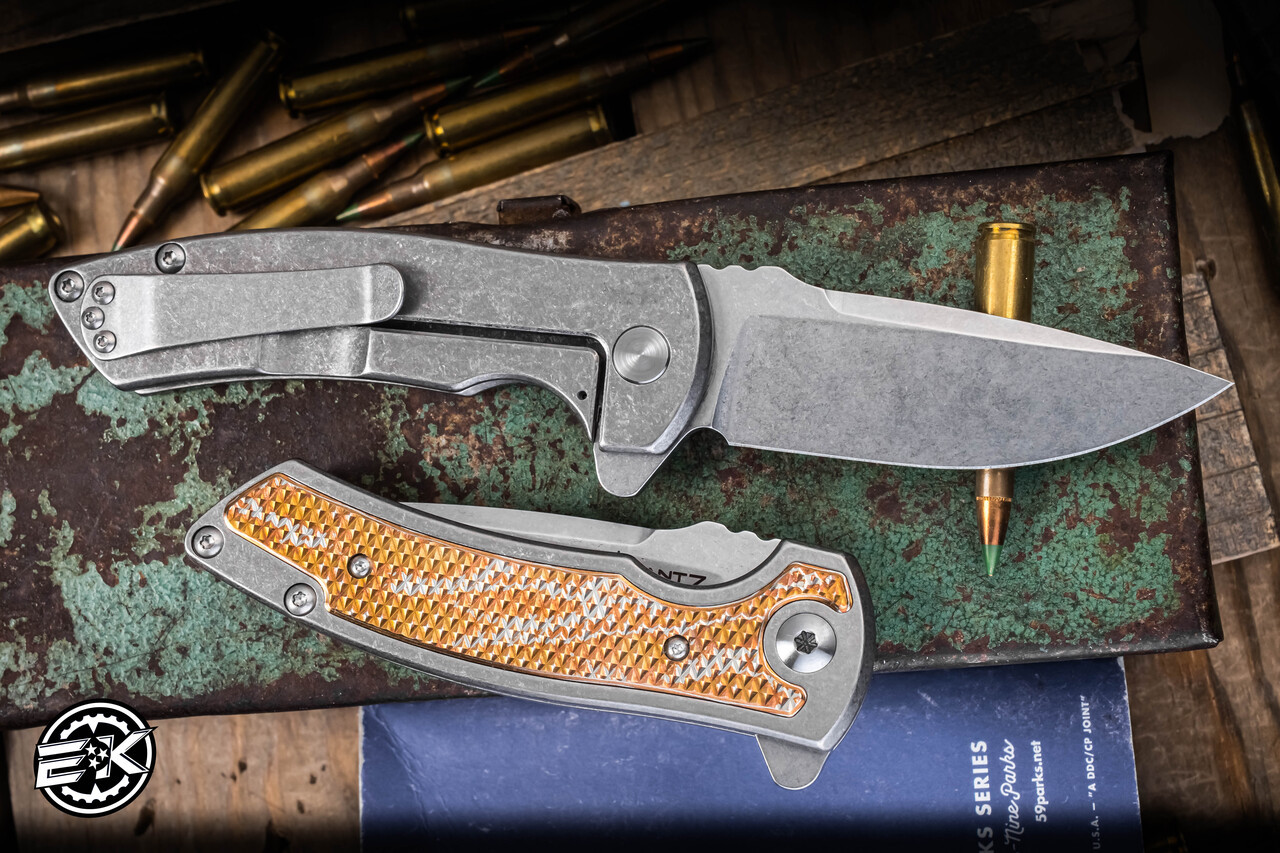 Defiant 7 Hyrax Flipper Knife Mokume-Titanium 3.25