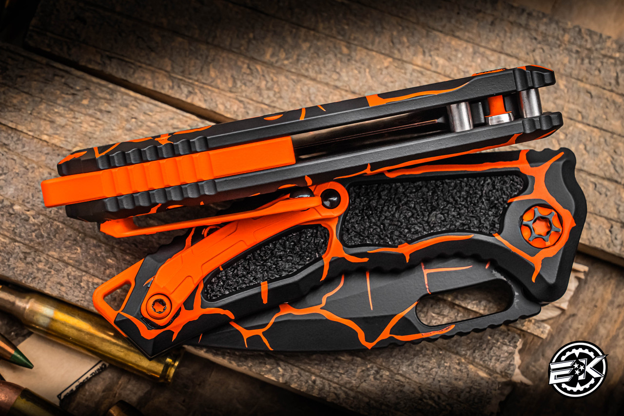 Heretic Knives Medusa UV Reactive Auto Magma Orange 3.25