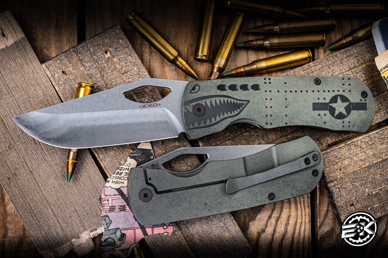 McNees Knives Dixon Folding Knife Tiger Bomber Green-Bronze