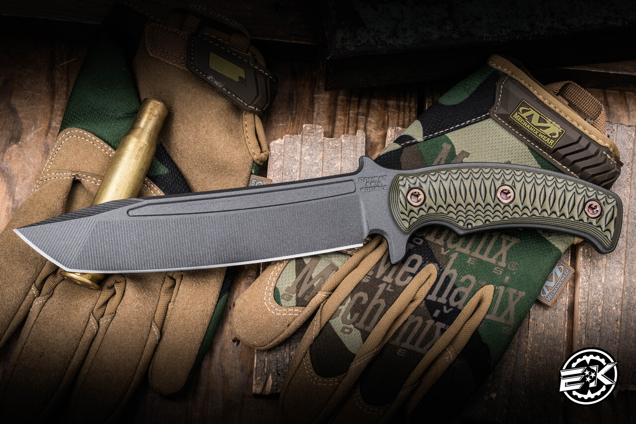 RMJ Tactical Combat Asia Fixed Blade Knife Dirty Olive G10 7