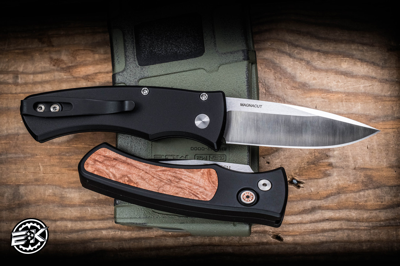 ProTech Duke 2 Automatic Folding Knife Black Aluminum with Maple