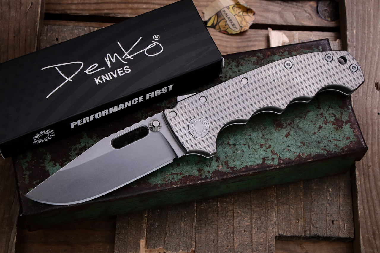 Demko Knives MGAD20 Folding Knife Textured Titanium 3.6