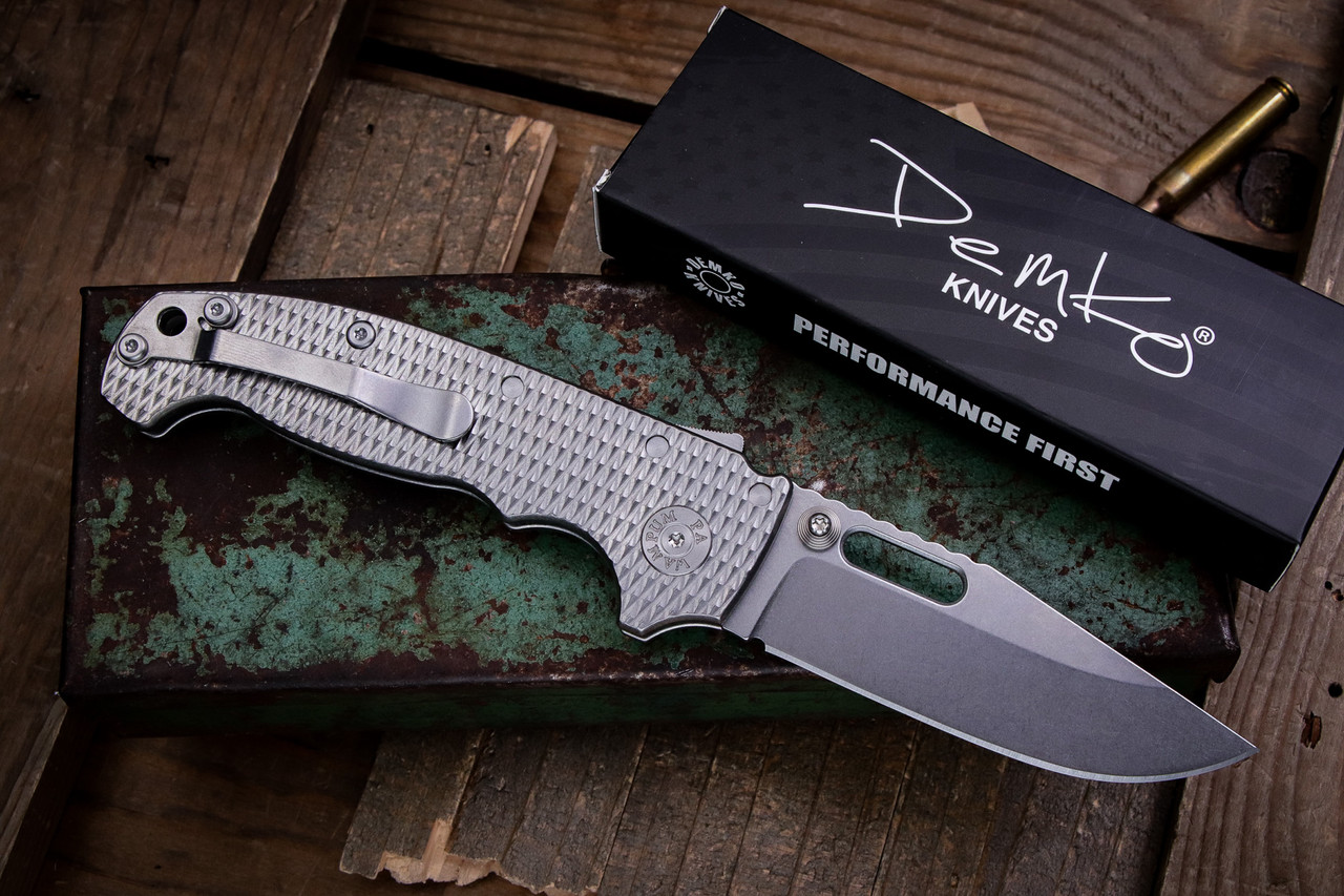 Demko Knives MGAD20S Slim Textured Titanium 3.6