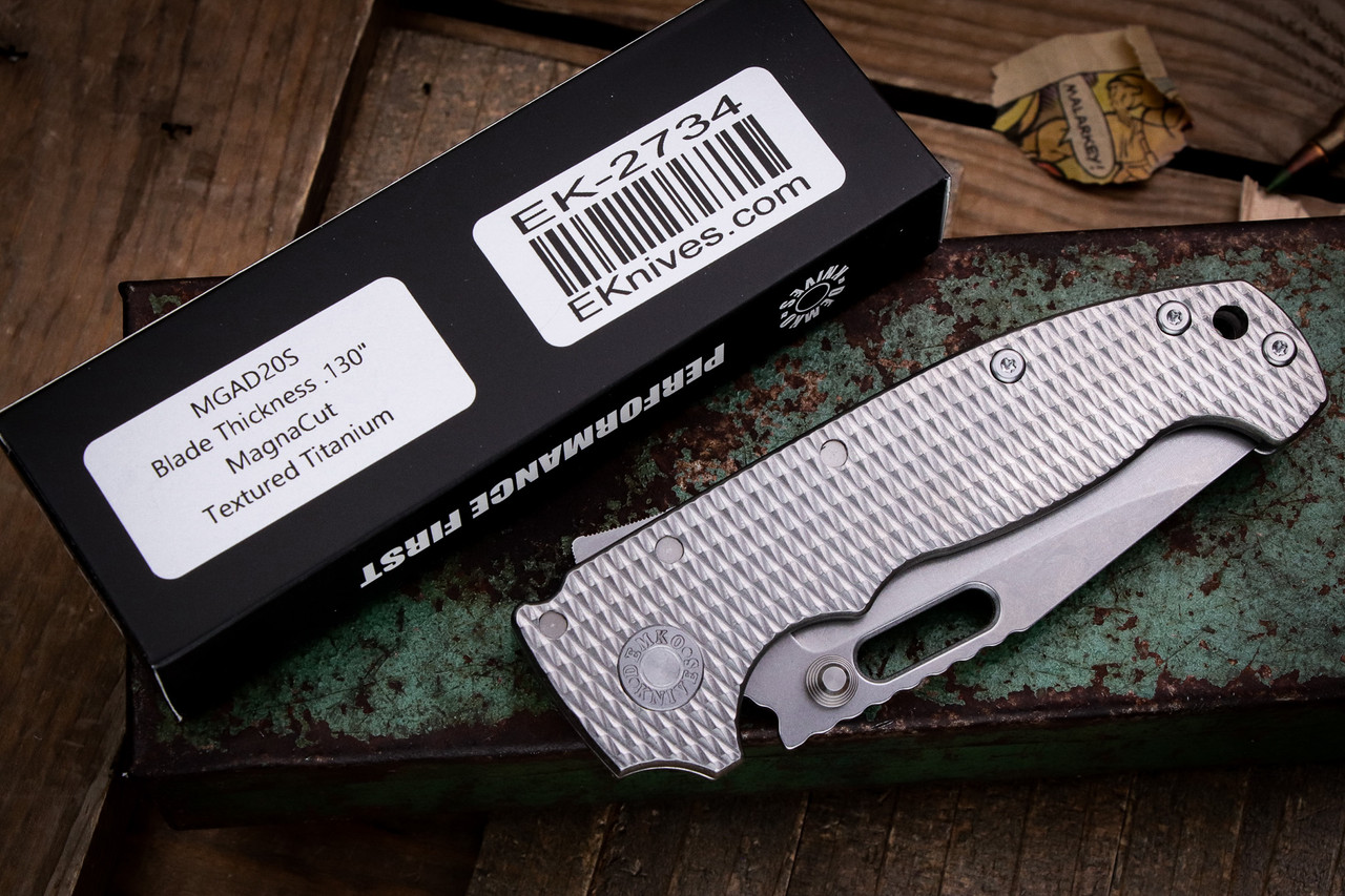 Demko Knives MGAD20S Slim Textured Titanium 3.6