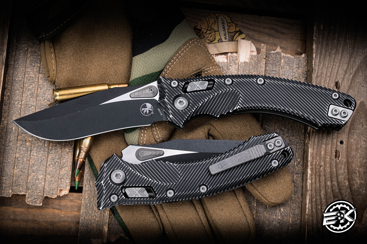 Microtech Amphibian Ram-LOK Folding Knife Fluted Distressed Black
