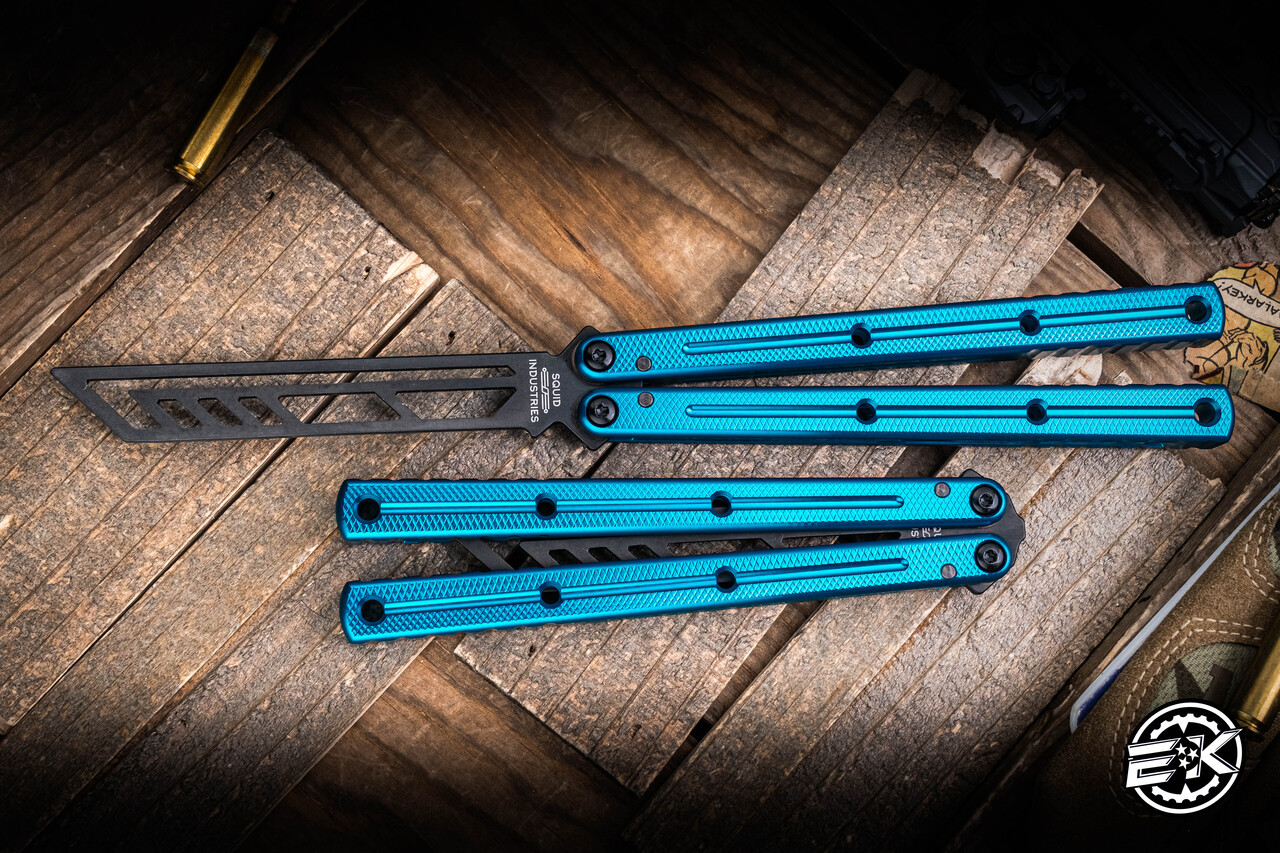 Squid Industries Krake Raken V3 Inked Teal Butterfly Balisong