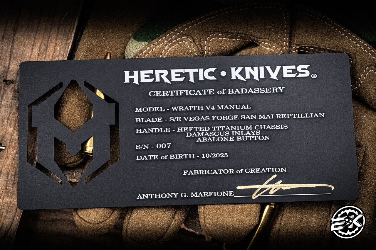 Heretic Knives Wraith V4 Manual Flipper Folding Knife Titanium