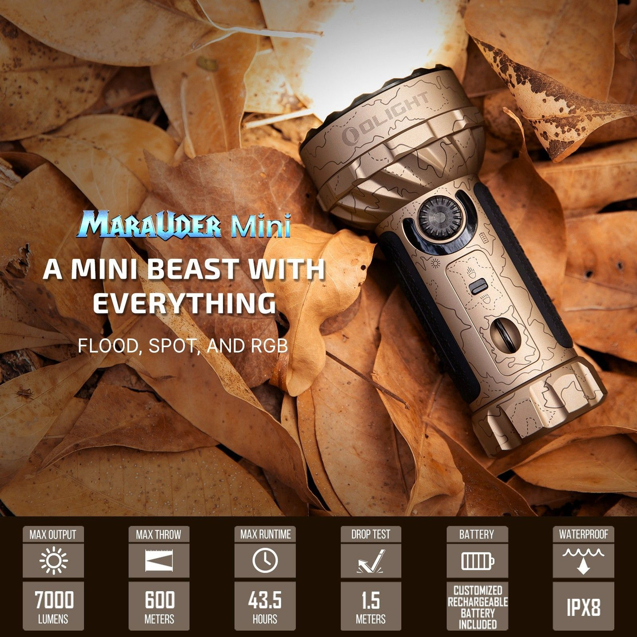 Olight Marauder Mini Powerful Rechargeable LED Flashlight Desert
